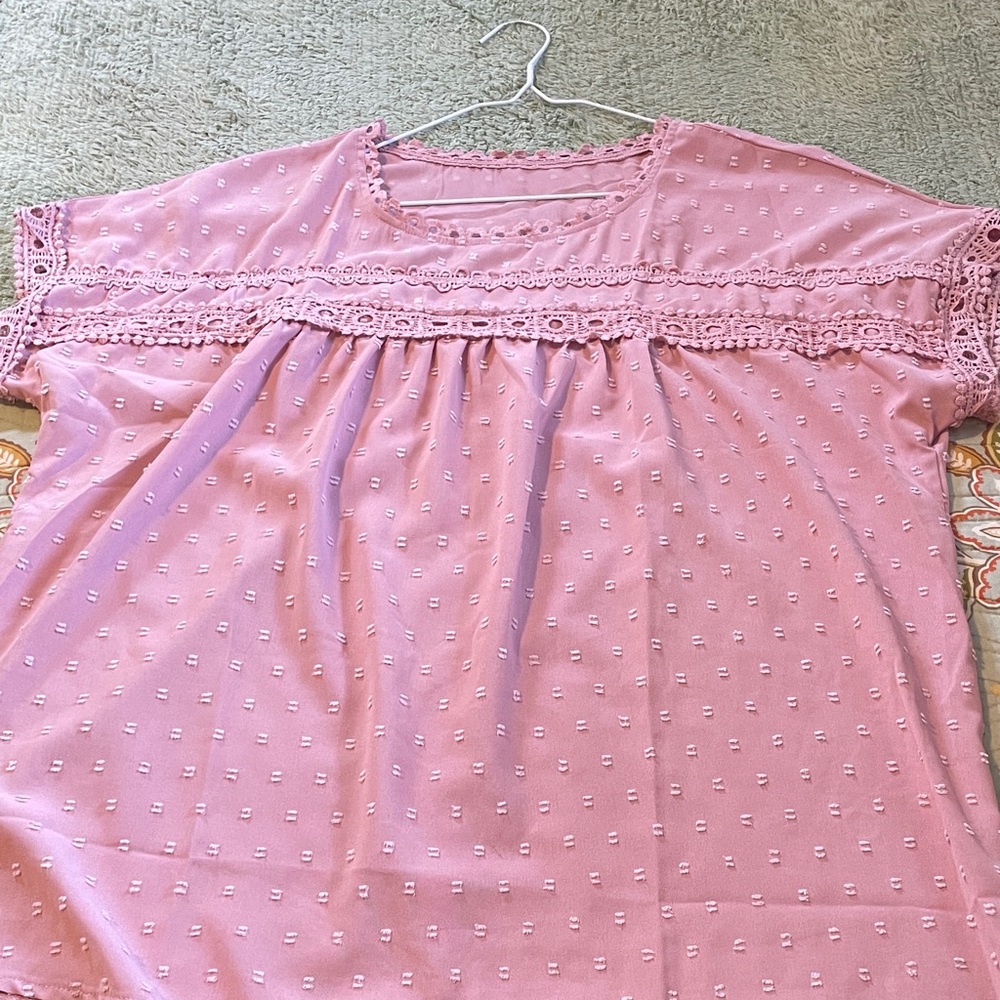 Pink Lace Trim Blouse